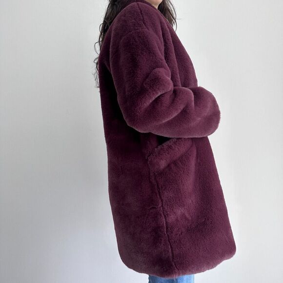 Abercrombie & Fitch Coat Womens Medium Faux Fur Shearling Teddy Burgundy Wine - Picture 5 of 11